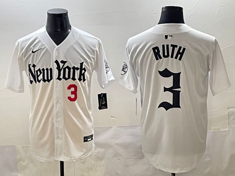 Men 2025 New York Yankees 3 Ruth White Five generations Joint Name Nike MLB Jersey style 32
